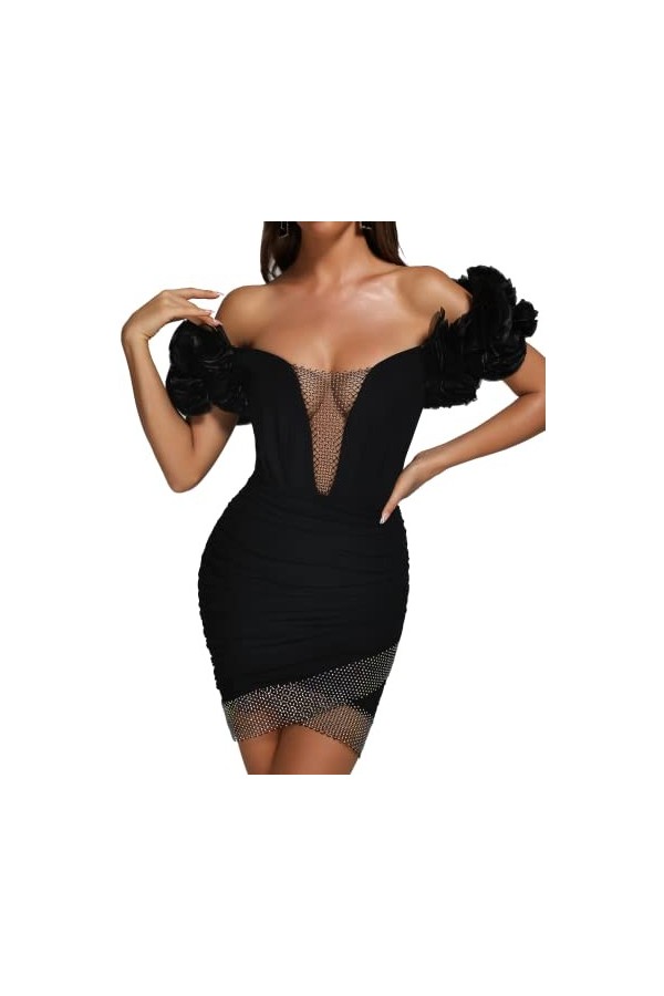 BELLA BARNETT Mini robe bandage à épaules dénudées, noir, Taille M