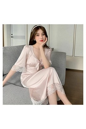 STRAW Pajamas Satin de Satin Satin de Satink Pajamas Slim Fit Tête de nuit Accueil Pajamas Lingerie Color : A, Size : L code