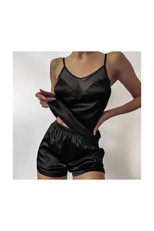 STRAW 2pcs femmes col en V tendance satin satin babydoll dentelle sexy lingerie bowknot pyjamas sleep short set pijama costum