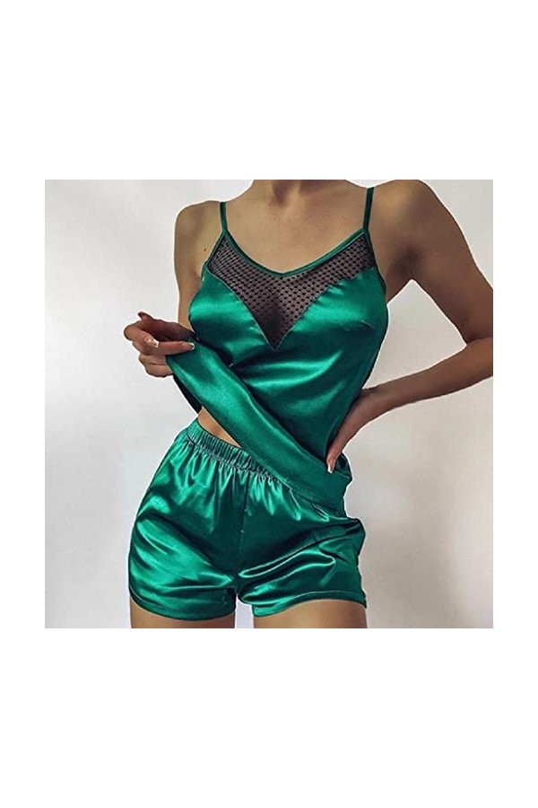 STRAW 2pcs femmes col en V tendance satin satin babydoll dentelle sexy lingerie bowknot pyjamas sleep short set pijama costum