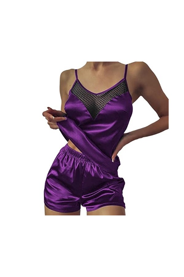 STRAW 2pcs femmes col en V tendance satin satin babydoll dentelle sexy lingerie bowknot pyjamas sleep short set pijama costum