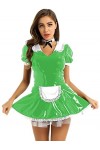 Costume de soubrette en PVC à manches courtes et col en similicuir, vert foncé, X-Large