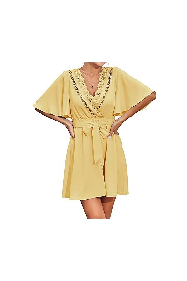 CHYSP Robes en V-Col V-Été Robes de Coutures V-Cou en V Femmes Casual Sexy Loose Confident Jupes de Vacances Color : Pink, S