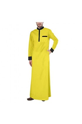 Fashion musulmane pour homme Jubba à manches longues Texture vêtements musulmanes Simple robe - - X-Small