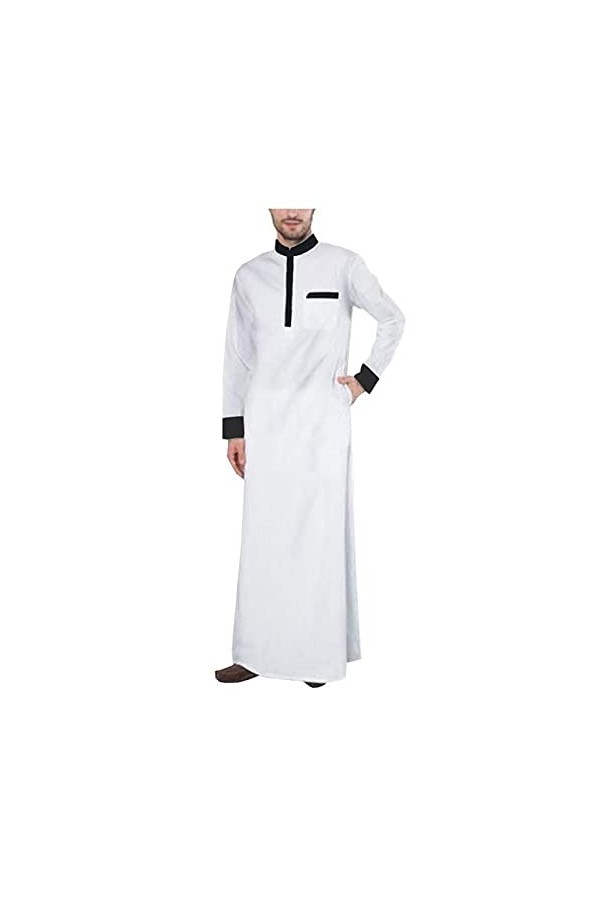 Fashion musulmane pour homme Jubba à manches longues Texture vêtements musulmanes Simple robe - - X-Small