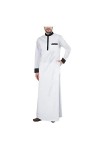 Fashion musulmane pour homme Jubba à manches longues Texture vêtements musulmanes Simple robe - - X-Small