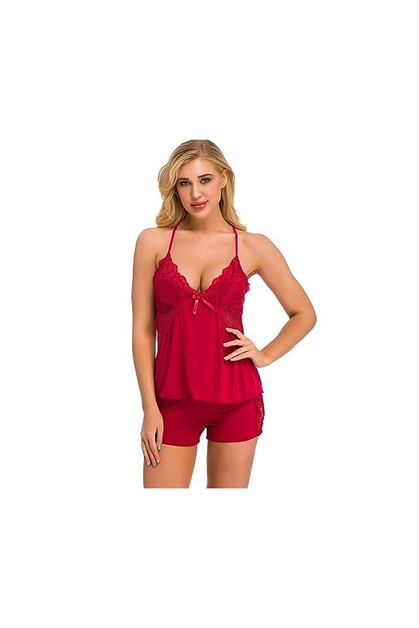 sous-vêtements Sexy pour Femme - Ensemble Deux pièces de Lingerie Pyjama Sexy avec Panneaux ajourés Amusants Rouge Bleu X 