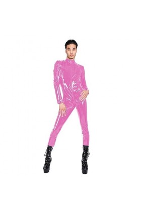 JQYTEN Lissage PVC Cuir Catsuit Sissy Faux Cuir Manches Longues Fermeture éclair Combinaison Maigre col Montant Latex Look Ba