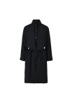 Femmes noir bouton arrière grande taille Long Trench revers manches longues coupe ample coupe-vent printemps automne Color :