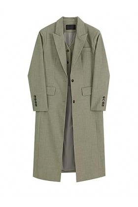 Femmes vert faux deux grande taille longue Trench revers manches longues coupe ample coupe-vent printemps automne Color : Gr