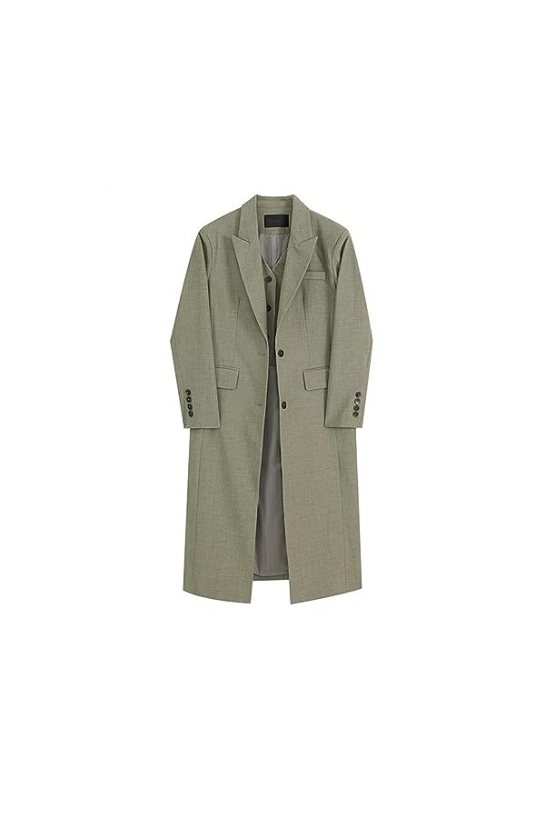 Femmes vert faux deux grande taille longue Trench revers manches longues coupe ample coupe-vent printemps automne Color : Gr