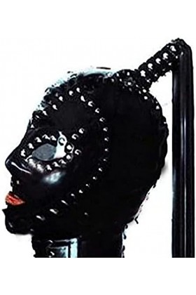 Capuche En Latex Noir Avec Lentille Oculaire En Plastique Transparent Et Perruque En Queue De Cheval En Latex Noir Masque En 