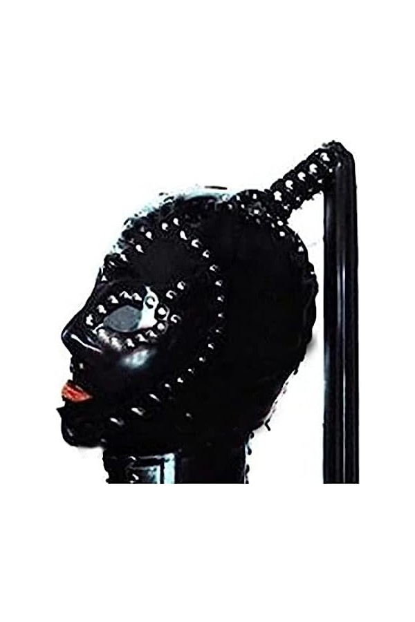 Capuche En Latex Noir Avec Lentille Oculaire En Plastique Transparent Et Perruque En Queue De Cheval En Latex Noir Masque En 