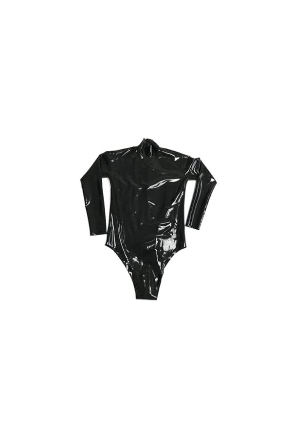 Combinaison en caoutchouc de maillot de bain en latex à manches longues sexy pour femmes noires avec fermeture à glissière à 