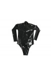 Combinaison en caoutchouc de maillot de bain en latex à manches longues sexy pour femmes noires avec fermeture à glissière à 