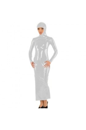 JQYTEN Plus Size Wetlook Long Sleeve Hooded Ankle Length Dress Women Halloween Cosplay Party Costume Novelty PVC Dress