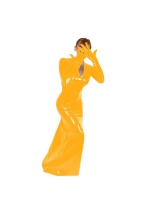JQYTEN Women Halloween Cosplay Costume Sexy Club Dress for Women Lady PVC V-neck Long Dress With Connected Glove Plus Size