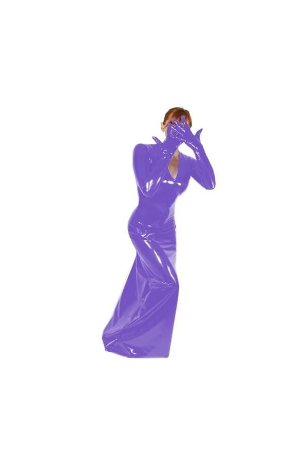 JQYTEN Women Halloween Cosplay Costume Sexy Club Dress for Women Lady PVC V-neck Long Dress With Connected Glove Plus Size