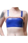 Latex CaoutchoucBleu Et Rose Sexy Latex Crop Top avec Ruffs Nœuds Et Boutons À l’arrière Soutiens-gorge en caoutchouc Lingeri