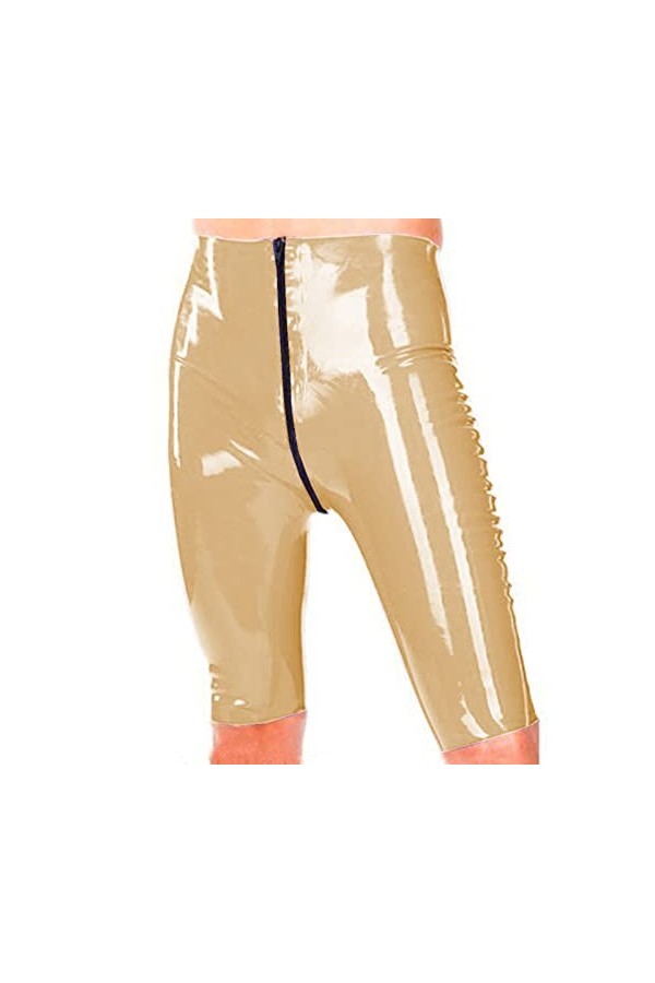 Pantalon court grande taille en PVC avec fermeture éclair sur le devant, pantalon haut en similicuir pour femme, vert fluores