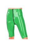 Pantalon court grande taille en PVC avec fermeture éclair sur le devant, pantalon haut en similicuir pour femme, vert fluores