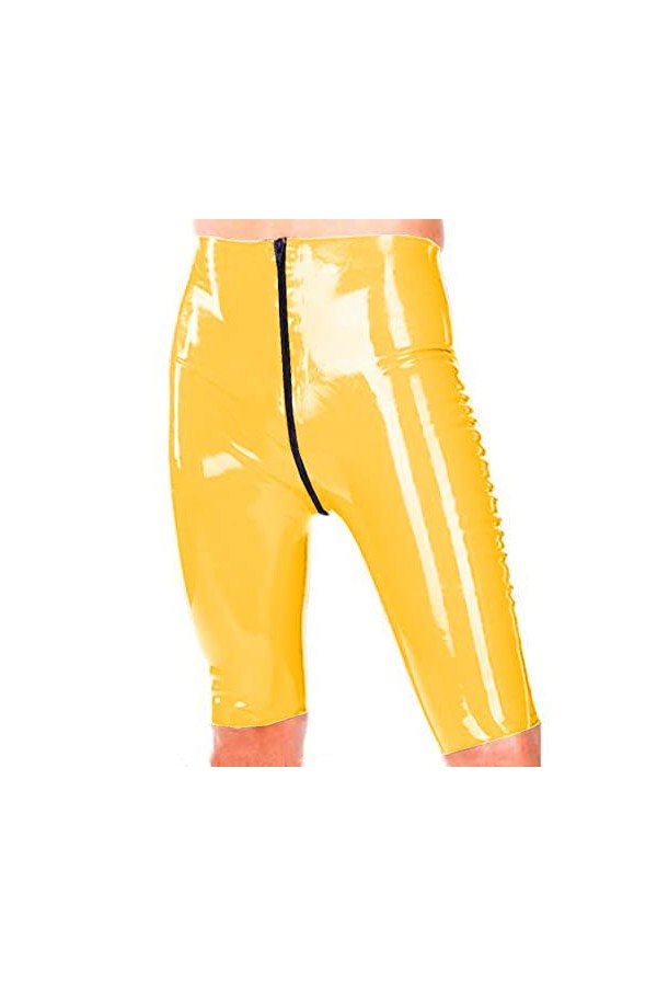 Pantalon court grande taille en PVC avec fermeture éclair sur le devant, pantalon haut en similicuir pour femme, vert fluores