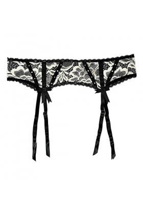 GJRFYJ Lace Broidered Bow dames Sexy Suspender Belt Metal Buckle Garter Stockings Underwear Accessoires Color : Black, Size 