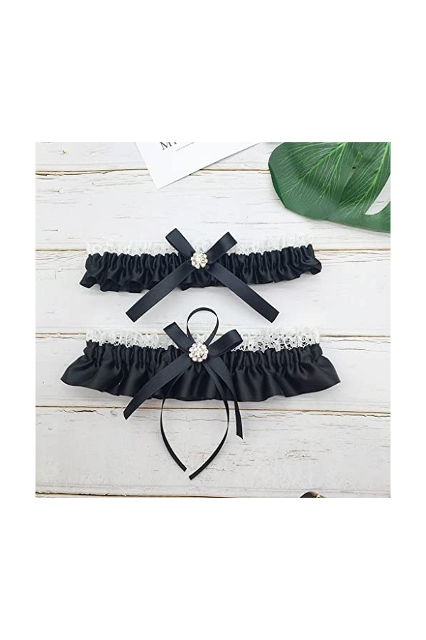 JJZXD Garter en dentelle en dentelle Stretch Satin Bowknot Gars sexy for femmes/mariée CHEG RING GARTER GARTER Color : Black