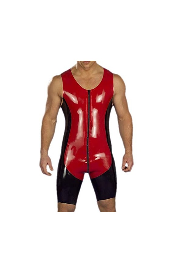 Latex Hommes Noir et Rouge CatsuitSuit Herren 0.4mm Caoutchouc Taille Rouge