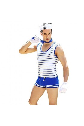 NC Costume de marin sexy pour homme - Blanc et bleu - Grande taille