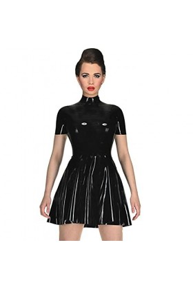 UUKR PLUS Taille Courtes manches Robe Femmes Haute cou A-Line PVC Mini Robe Sexy Wet Look Clubwear Gothique Robes de patineur