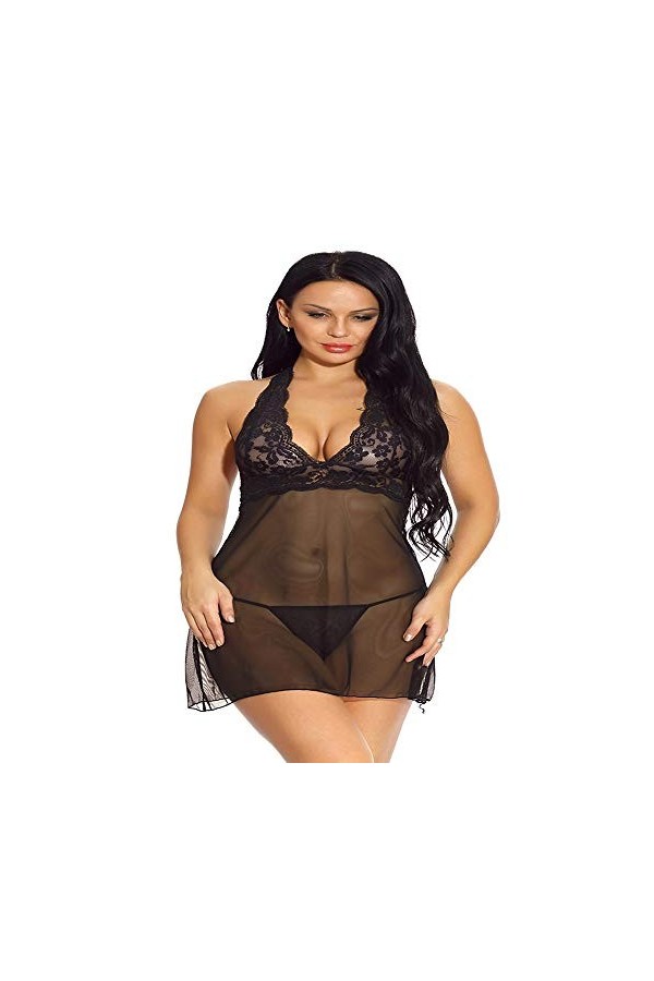 WFAR Sexe Lingerie Dentelle Suspendue Cou Sexy Chemisier de Nuit Femme Sexy Sexy Sexy Sexy Transparent Ensemble Dames Cadeaux