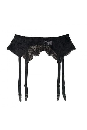 TONZN Porte-Jarretelles en Dentelle Noire avec nœud pour Femme, Bas, Accessoires de Lingerie Sexy Couleur : Noir, Taille : L