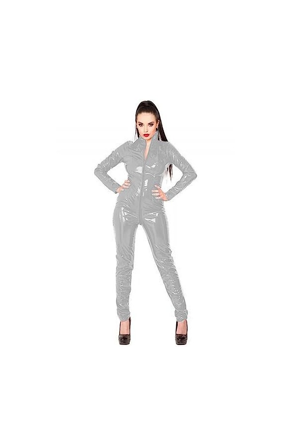 Combinaison longue pour femme effet mouillé Pole Dancing Clubwear Racing Girl Costume Combinaison PVC Rouge foncé S