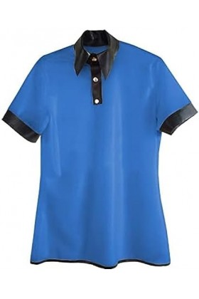 IDOBLO Haut À Manches Courtes en Latex Bleu Marine Et Noir Unisexe en Caoutchouc 0,4 Mm,Dames Bleu,XS