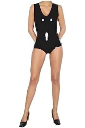 Latex Caoutchouc Noir Sexy One-Piece Gym Suit sans Manches Piscine Fitness Party Beach 0.4mm-Black,Noir,M