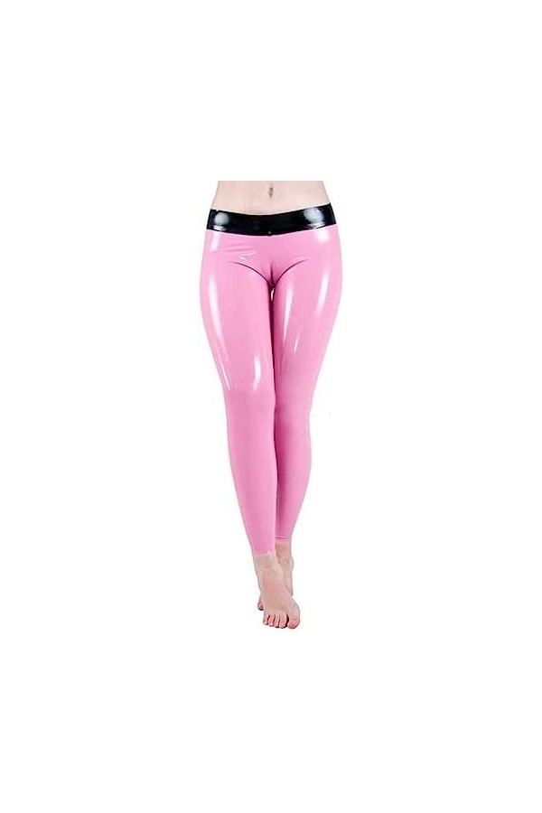 Pantalon De Leggings En Latex Sexy Rose Pantalon Skinny En Caoutchouc Pour Femmes,Rose-noir,XX-Grand