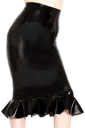 ANTIY Jupe Latex Femme Jupe Crayon Latex Taille Haute,Noir,XX-Grand