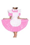 JQYTEN Plus Size Maid Cosplay PVC Uniform Women Wet Look Short Puff Sleeve Mini Dress French Maid Costume Lolita Apron Dress