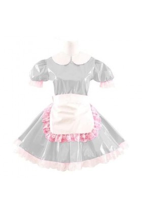 Sweet Women Summer Sissy Dress Short Sleeve Cosplay Costume Lady Leather Dresses Cute French Maid Mini Club Dress S-7XL