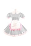 Sweet Women Summer Sissy Dress Short Sleeve Cosplay Costume Lady Leather Dresses Cute French Maid Mini Club Dress S-7XL