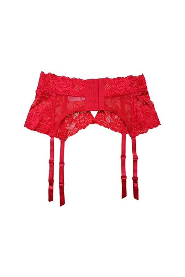 DLOETT Femme Dentelle Rouge Nœud Ajouré Taille Plus Taille Porte-Jarretelles pour Bas Lingerie Sexy Sous-vêtements Cadeau