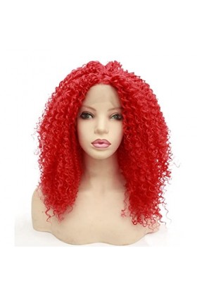 DUNEL Wigs Hair For Women Shoulder Length Kinky Curly Wig for Women Fluffy Red Lace Front Synthetic Wigs Costume Cosplay Hair