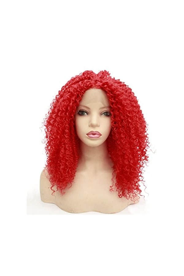 DUNEL Wigs Hair For Women Shoulder Length Kinky Curly Wig for Women Fluffy Red Lace Front Synthetic Wigs Costume Cosplay Hair