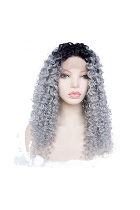 DUNEL Wig For Women Shoulder Length Kinky Curly Wig for Women Grey With Dark Roots Lace Front Costume Cosplay Wigs Beauty for