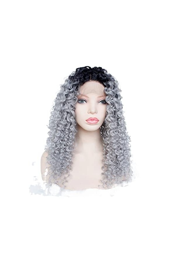 DUNEL Wig For Women Shoulder Length Kinky Curly Wig for Women Grey With Dark Roots Lace Front Costume Cosplay Wigs Beauty for