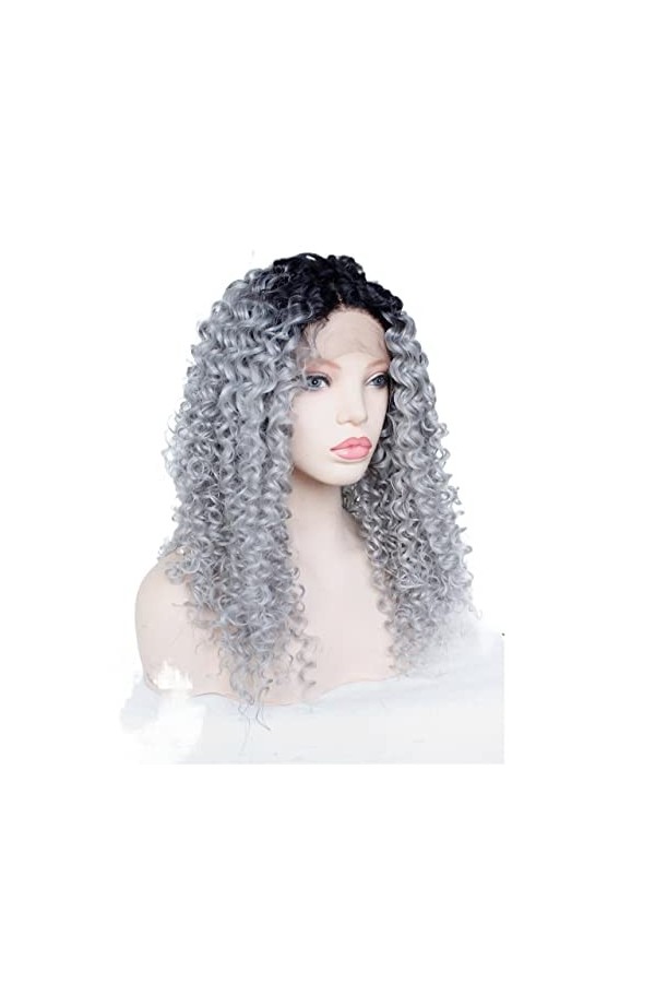 DUNEL Wig For Women Shoulder Length Kinky Curly Wig for Women Grey With Dark Roots Lace Front Costume Cosplay Wigs Beauty for