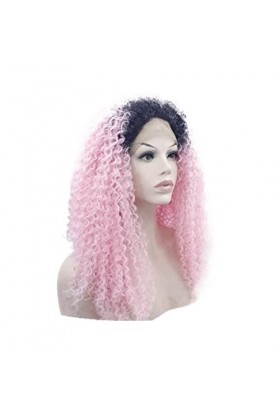DUNEL Wig For Women Shoulder Length Kinky Curly Wig for Women Ombre Pink Dark Roots Costume Cosplay Lace Frontal Wigs Beauty 
