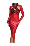 BELLA BARNETT Robe bandage midi métallisée découpée, Rouge, Taille M