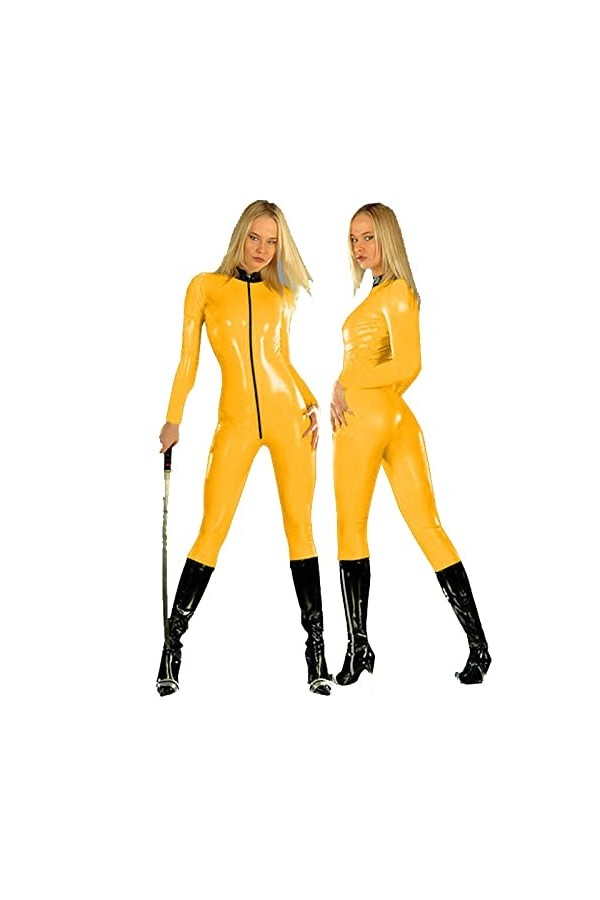 Combinaison en PVC avec fermeture éclair sur le devant pour femmes, tenue de danseuse en boîte de nuit, body sexy brillant, c